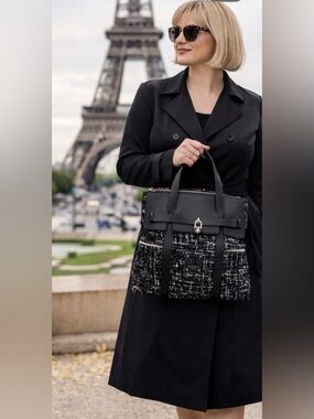 LIMITED EDITION Henry Bendel Jetsetter tweed & leather tote.